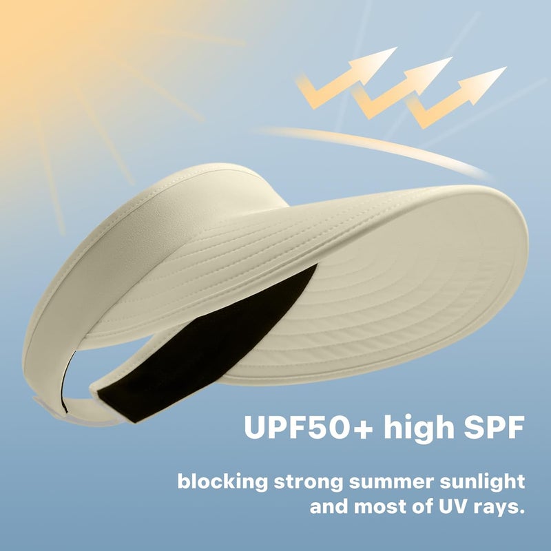 Wander Sun Visor Hats for Women Wide Brim UV Protection Adjustable Large Golf Beach Cap Packable Travel Sport Visor - Image 5